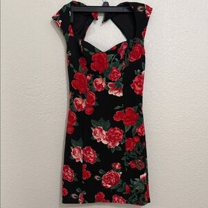Guess Black Dress with Red Floral Design